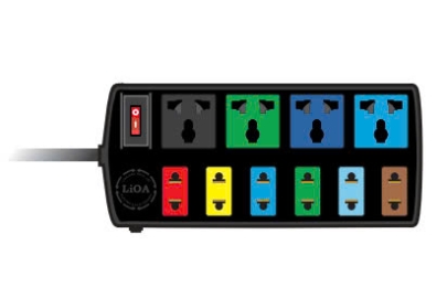 Ổ Cắm LiOA 4D6S 10 Lỗ - 6 ổ 2 chấu và 4 ổ đa năng 3 chấu