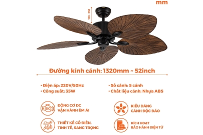 Quạt trần Nanoco NCFD5251 - 5 cánh Vân gỗ