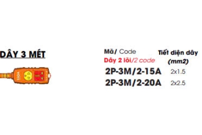 Ổ CẮM SIÊU TẢI CÓ DÂY 2P-3M/2-15A 