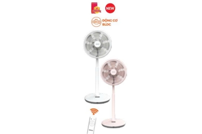 Quạt đứng Nanoco NEF1499 - 7 cánh Trắng/Hồng có remote
