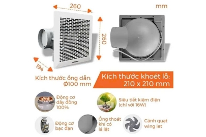 Quạt hút âm trần Có ống dẫn Nanoco NCV1520/C - 16W