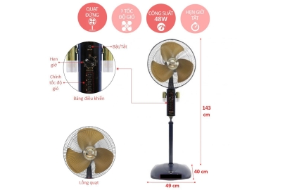 Quạt đứng Pana F-407WGO - 3 cánh Vàng kim có đèn ngủ